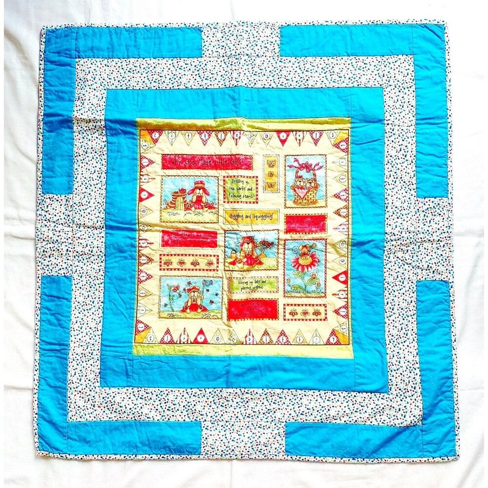 Handmade baby Crib Blanket Dogs, Mice, Hearts 39" x 37"